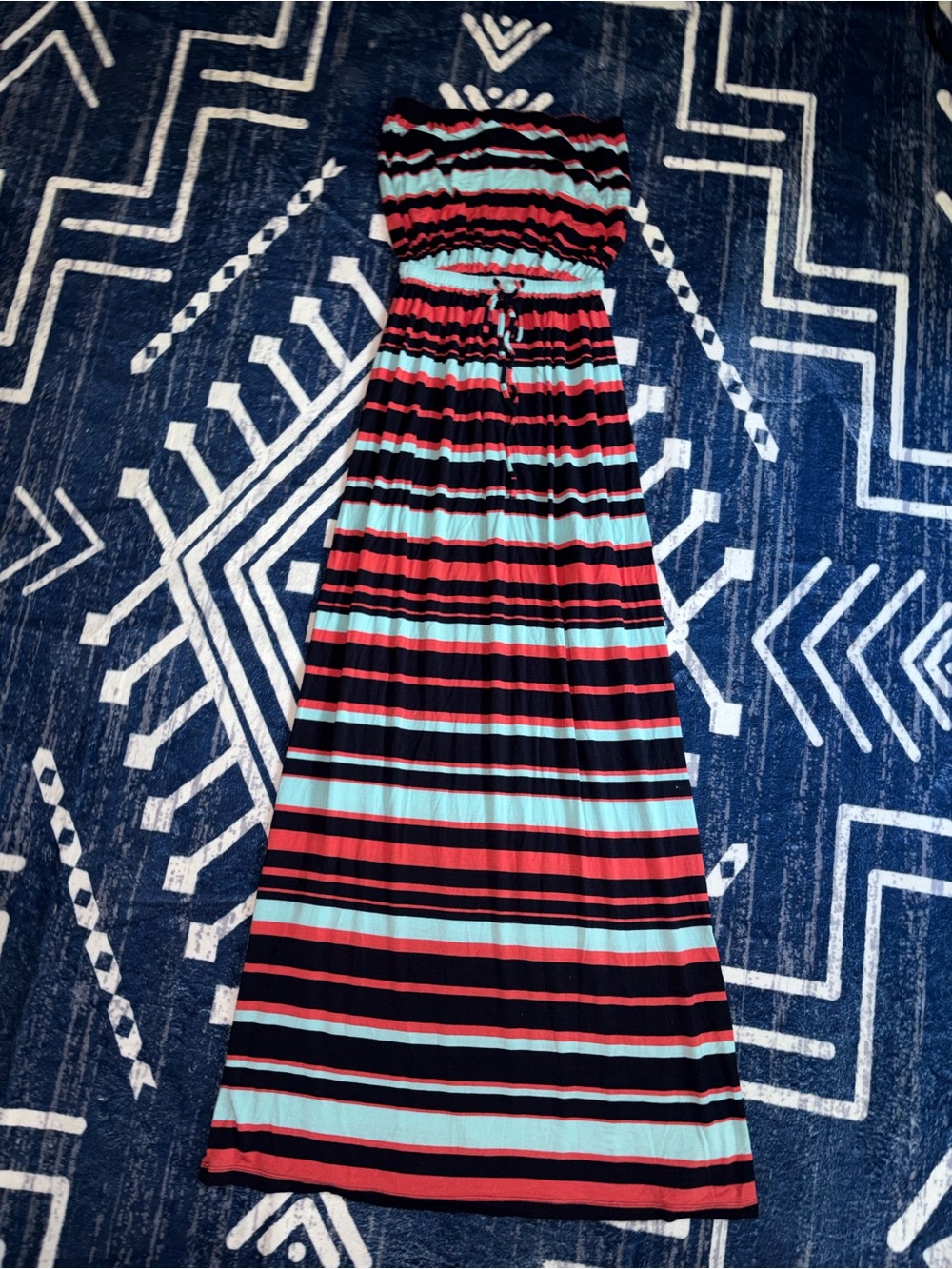 Ann Taylor Strapless Maxi Dress in Coral, Aqua & Black